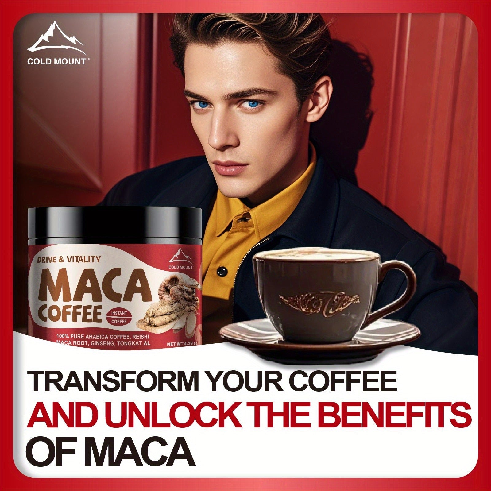 Megneta Maca Coffee, 100% ARABICA, Low Caffeine with 6 High-Quality Specials: Maca Root, Ginseng, Tongkat Ali, Lion's Mane, Reishi, Chaga | Bolded And Smooth Texture, Drive And Testosterone