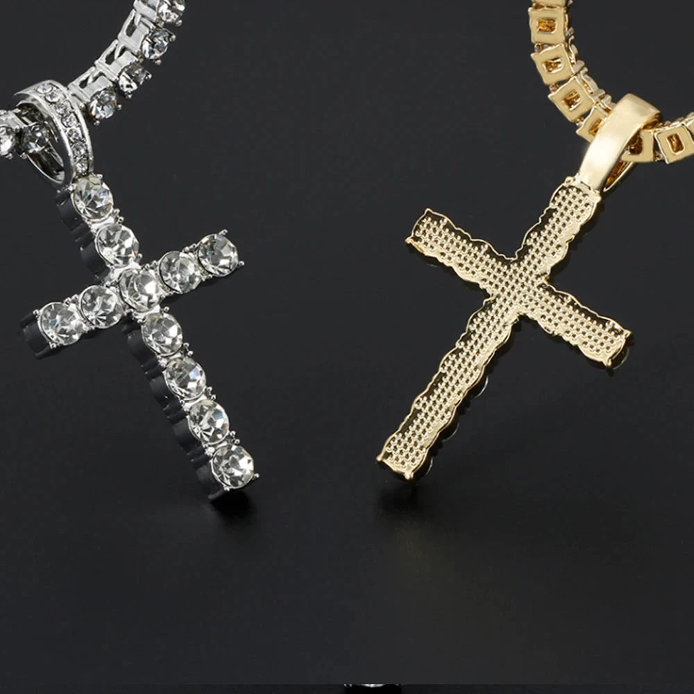 Men Women Hip Hop Cross Shiny Pendant With 4mm Zircon Tennis Chain Charm Iced Out Bling Exquisite Necklace Jewelry Fashion Gift