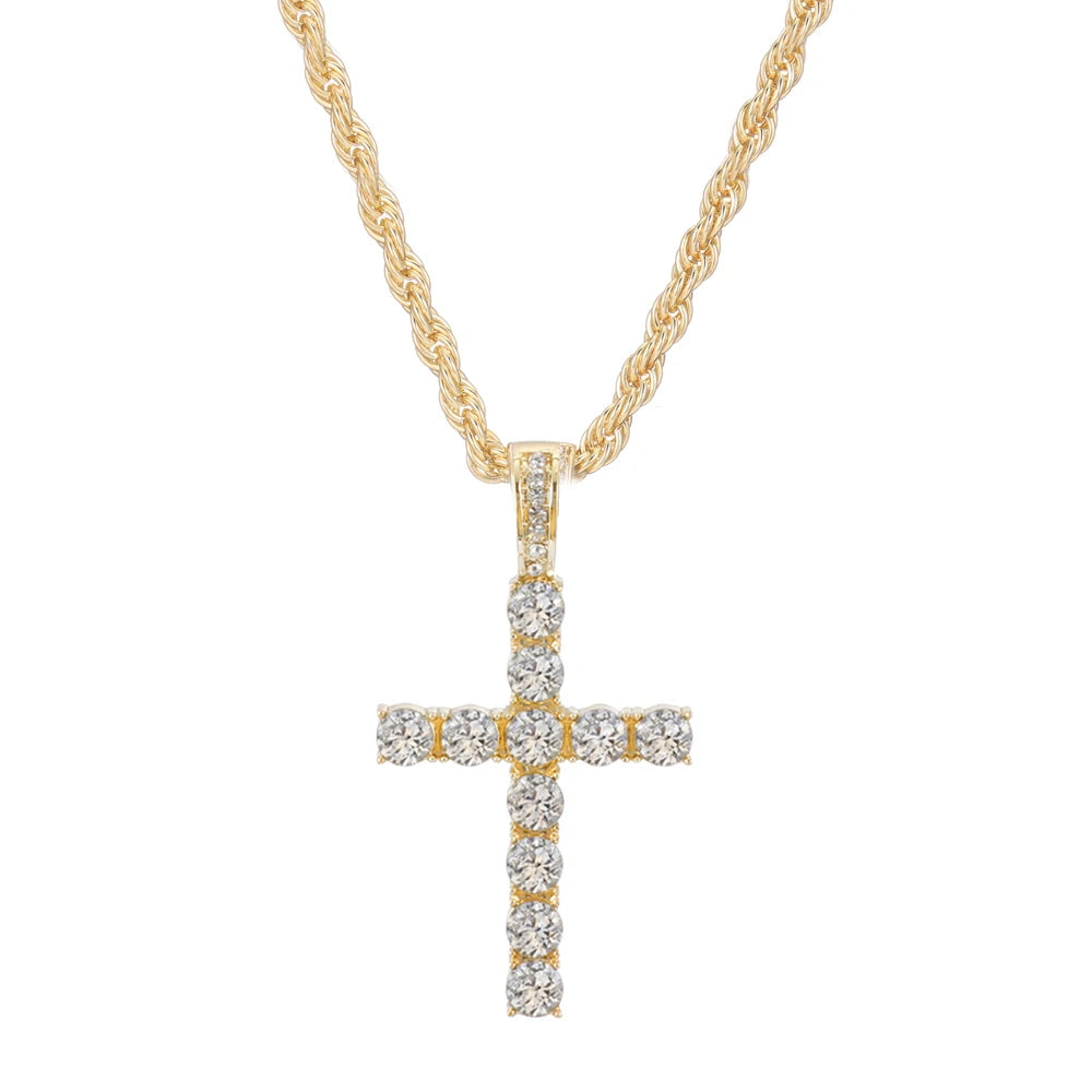 Men Women Hip Hop Cross Shiny Pendant With 4mm Zircon Tennis Chain Charm Iced Out Bling Exquisite Necklace Jewelry Fashion Gift