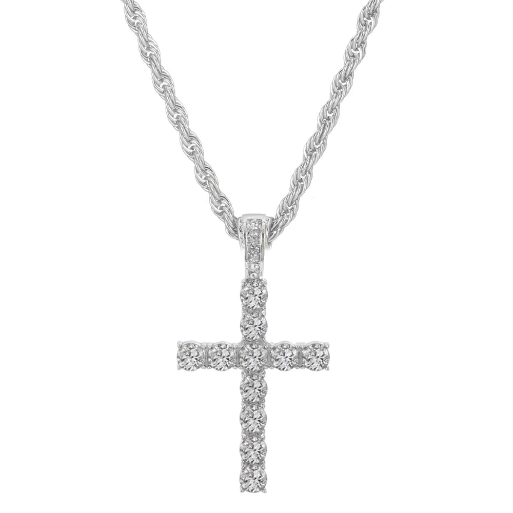 Men Women Hip Hop Cross Shiny Pendant With 4mm Zircon Tennis Chain Charm Iced Out Bling Exquisite Necklace Jewelry Fashion Gift