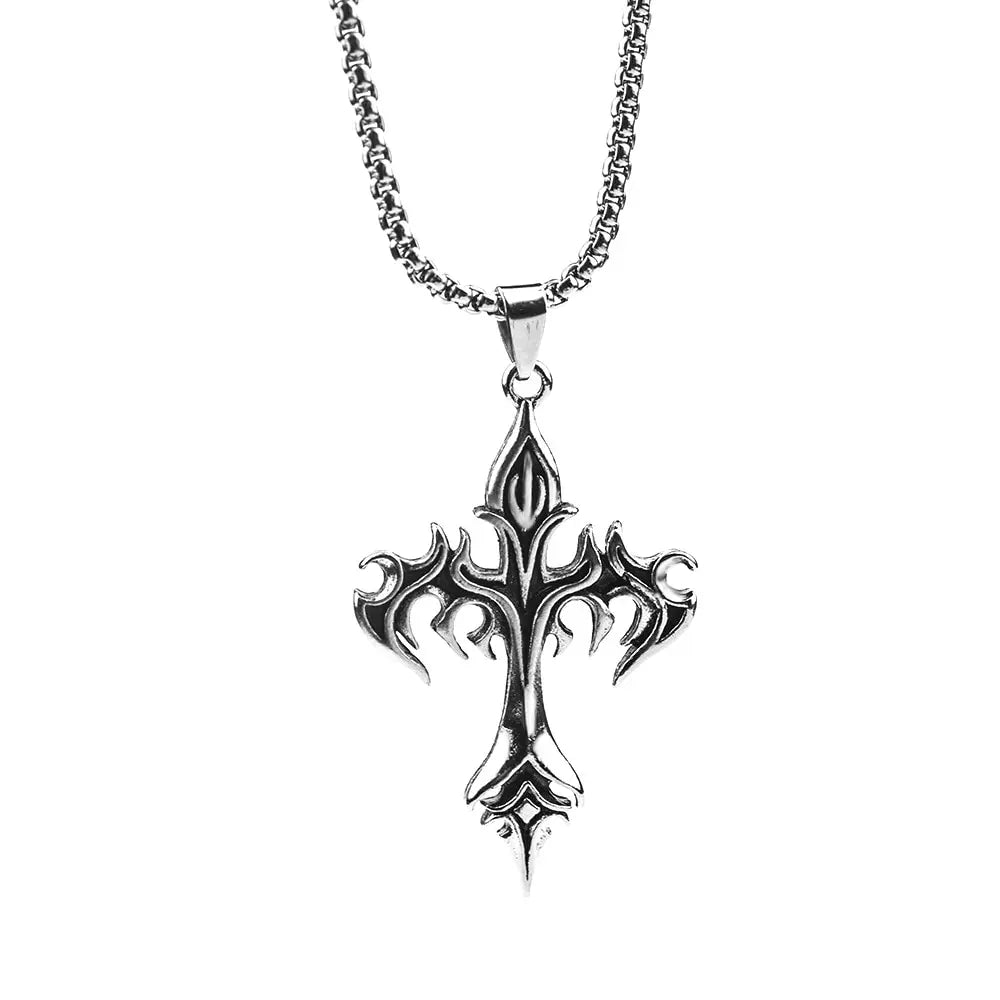 Stainless Steel Necklace Flame Retro Cross Titanium Steel Casting Men Pendant Necklace Type Stainless Steel Necklace Flame Retro