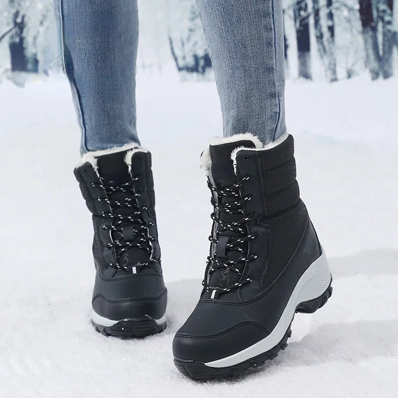 Botas de tobillo para mujer, botas de nieve cálidas de invierno para exteriores, plataforma gruesa, impermeables, antideslizantes, cálidas, botas de mujer de talla grande, informales