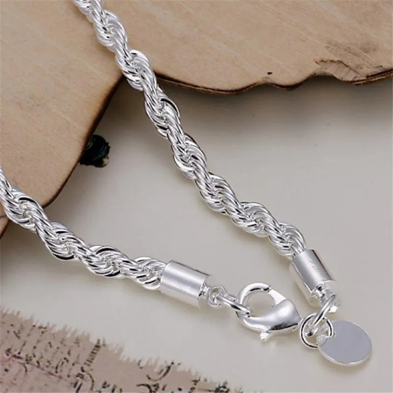 Pulsera de cuerda trenzada bañada en plata de moda para mujeres y hombres, cadena de moda, dije de joyería flash