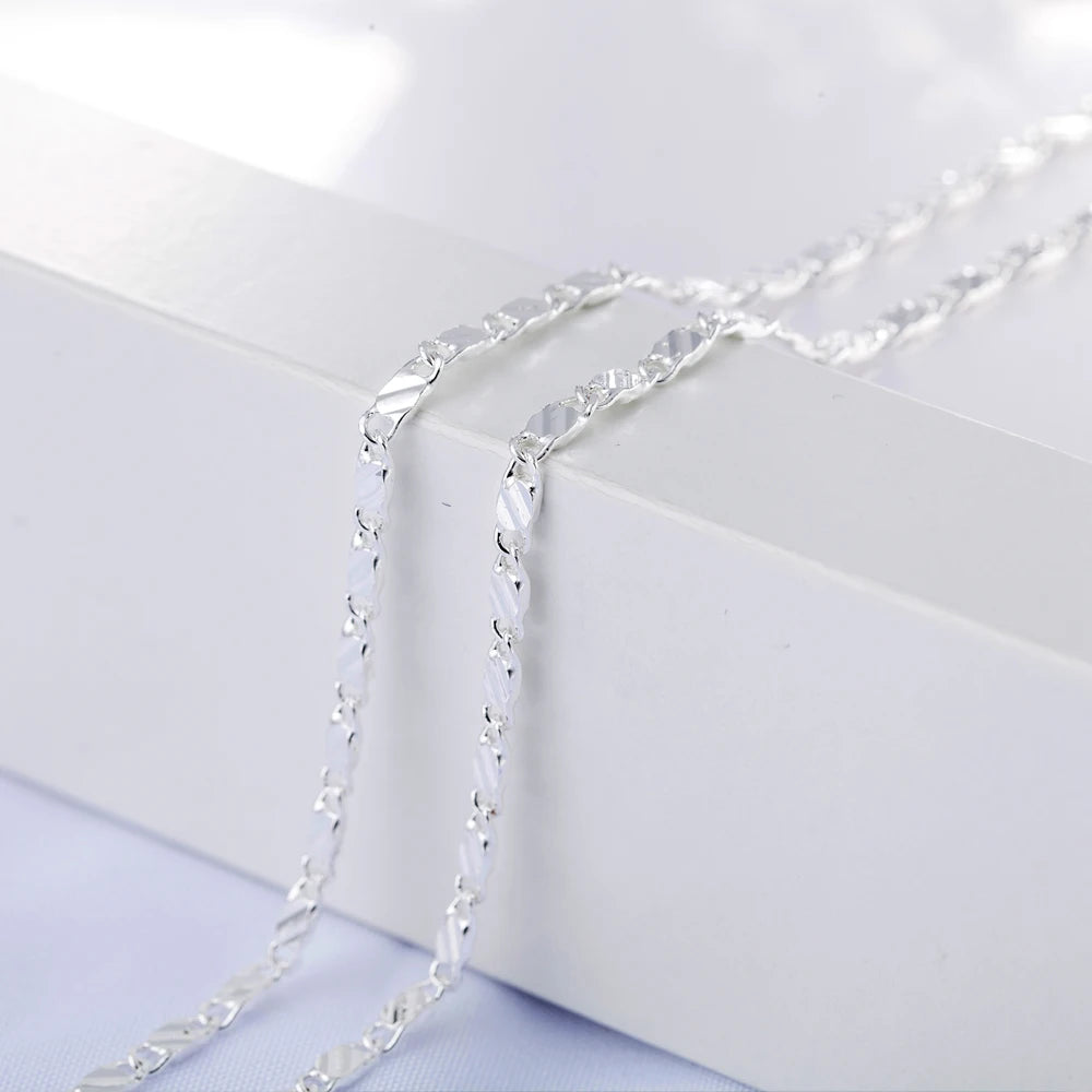 New LuxurySilver Color Special 2MM Flat Clavicle Chains Necklaces for Men Women Wedding Jewelry Christmas Gifts 40-75cm