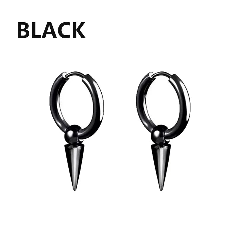 1 par de pendientes de acero inoxidable estilo punk, juego de pendientes negros para hombres y mujeres, piercing estilo hip hop vintage, joyería para las orejas