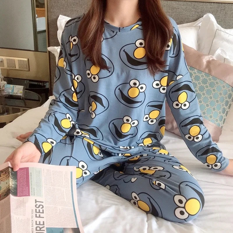 Conjunto de pijama fino de 2 piezas para mujer, camisetas de algodón 2024 con cuello redondo, conjuntos de pijamas para niña, ropa de dormir con forma de taza de té y gato, pijamas para mujer