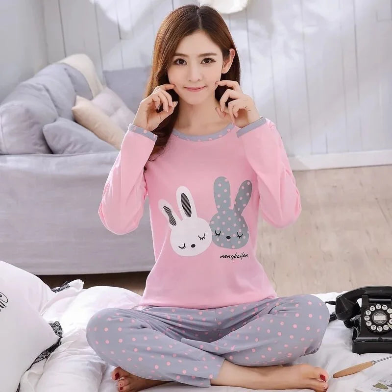 Conjunto de pijama fino de 2 piezas para mujer, camisetas de algodón 2024 con cuello redondo, conjuntos de pijamas para niña, ropa de dormir con forma de taza de té y gato, pijamas para mujer