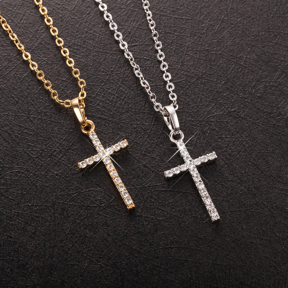 Fashion Female Cross Pendants dropshipping Gold Black Color Crystal Jesus Cross Pendant Necklace Jewelry For Men Women Wholesale