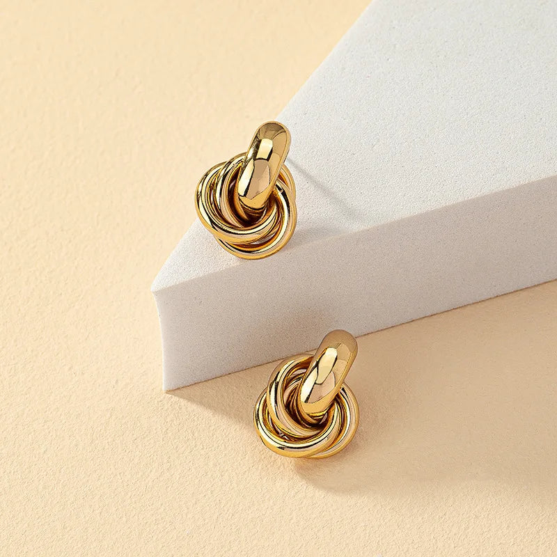 Fashion Round Double Ring Metal Stud Earrings For Women Men Gold Silver Geometric Retro Stud Earring Party Daily Jewelry