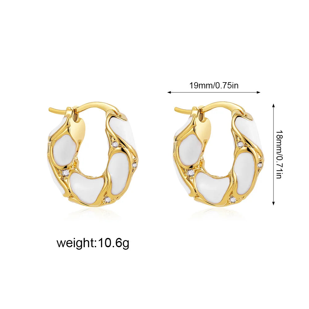 New Trendy Enamel Color Metal Texture Small Hoop Earrings for Women Gold Plated Statement Ear Buckle Creative Jewelry Gifts