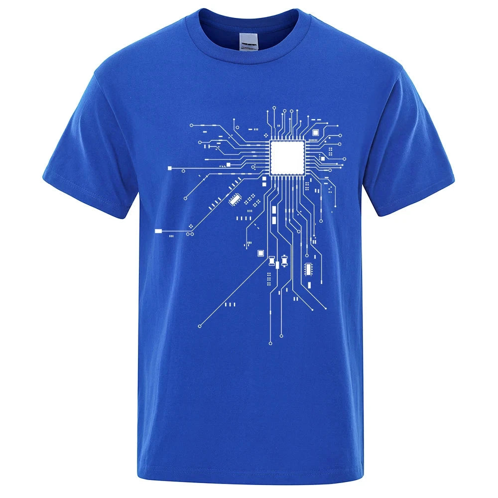 CPU Processor Circuit Diagram T Shirt Men Summer Cotton T-shirt Men's Funny Tops Fashion Tees Homme Brand Unisex Clothes C99