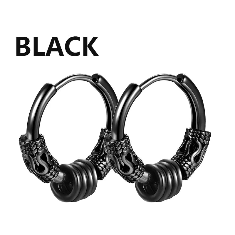 1 par de pendientes de acero inoxidable estilo punk, juego de pendientes negros para hombres y mujeres, piercing estilo hip hop vintage, joyería para las orejas