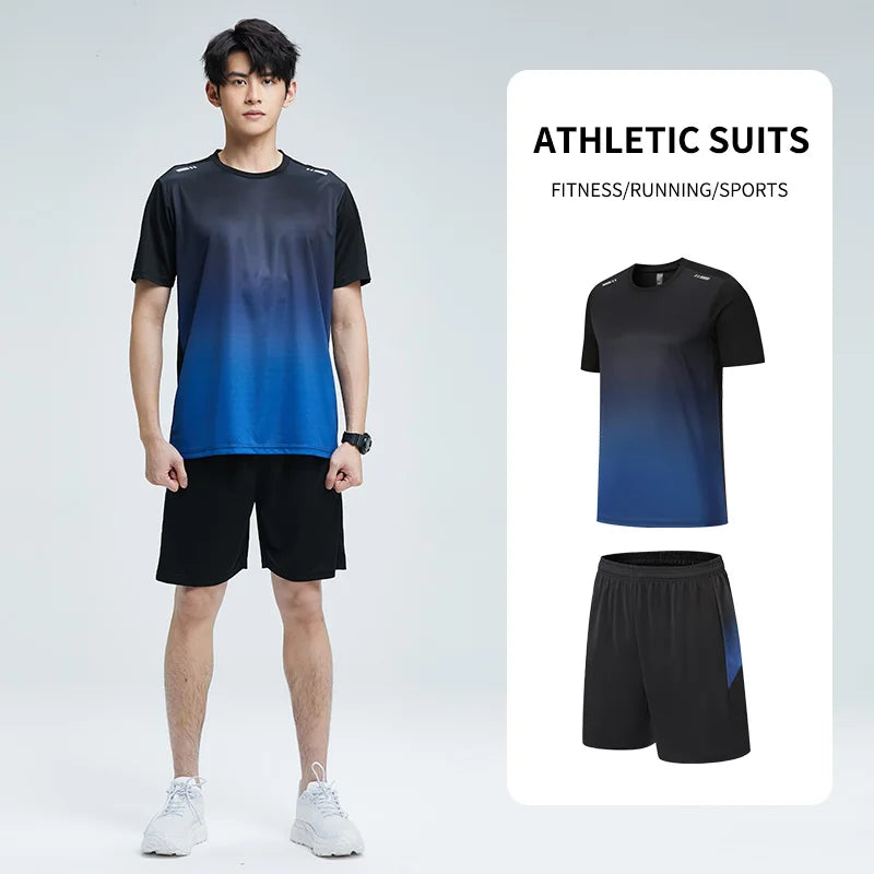 Ropa de fitness Conjunto de ropa deportiva de secado rápido de seda de hielo para hombre Camiseta de manga corta de verano para correr por la mañana Sala de entrenamiento de baloncesto