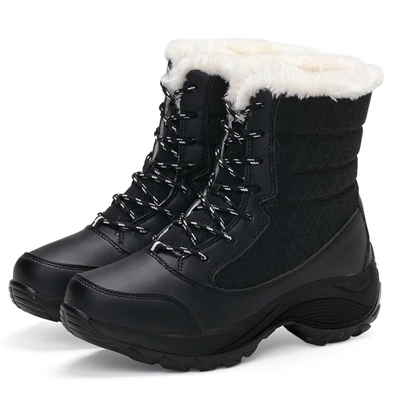 Botas de nieve para mujer, botas de plataforma, zapatos de invierno antideslizantes para mujer, botines cálidos de piel para mujer, botas altas hasta el muslo impermeables con cuña