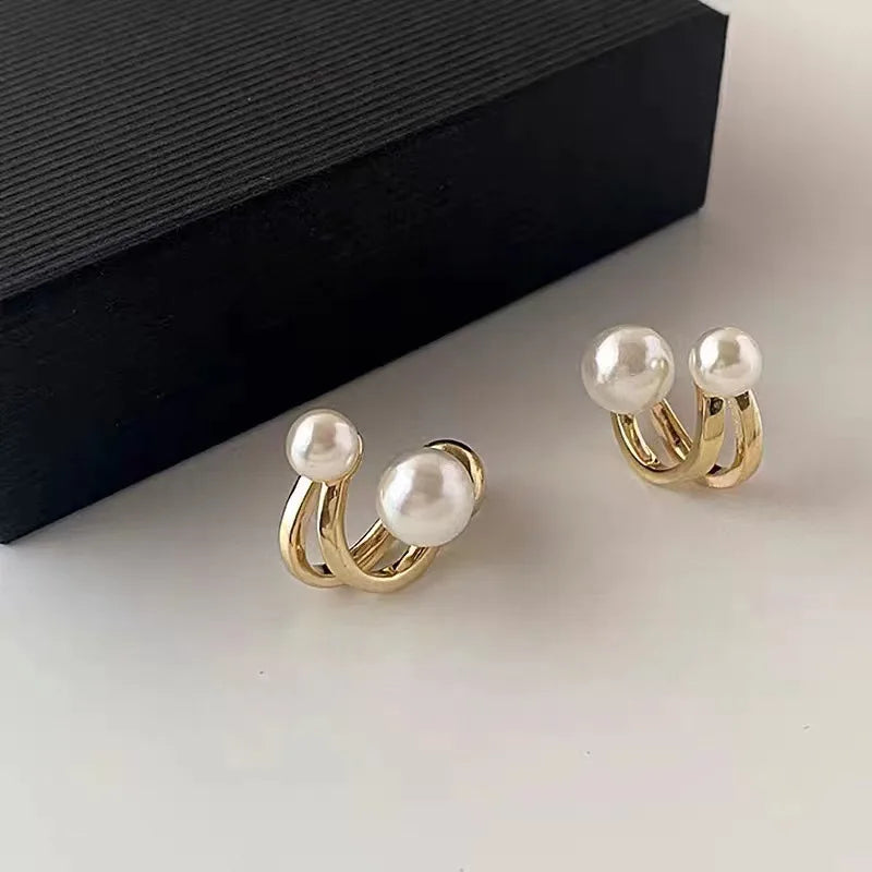 Korean Simple Irregular Design Pearl Stud Earrings for Women Fashion Geometric Gold Color Metal Earrings Trend Party Jewelry Gif