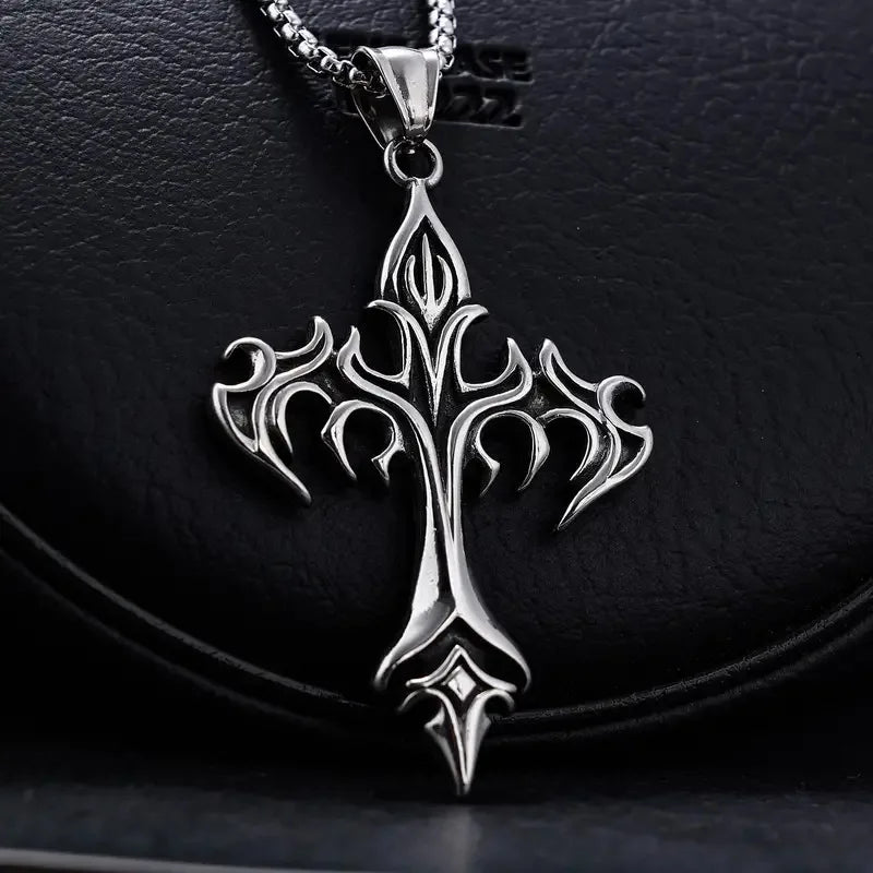 Stainless Steel Necklace Flame Retro Cross Titanium Steel Casting Men Pendant Necklace Type