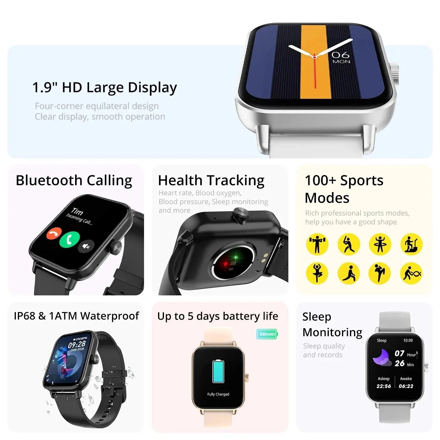 Reloj inteligente COLMI P81 con llamadas de voz, pantalla Ultra HD de 1,9 pulgadas, monitor de salud las 24 horas, más de 100 modos deportivos, más de 200 esferas de reloj, reloj inteligente