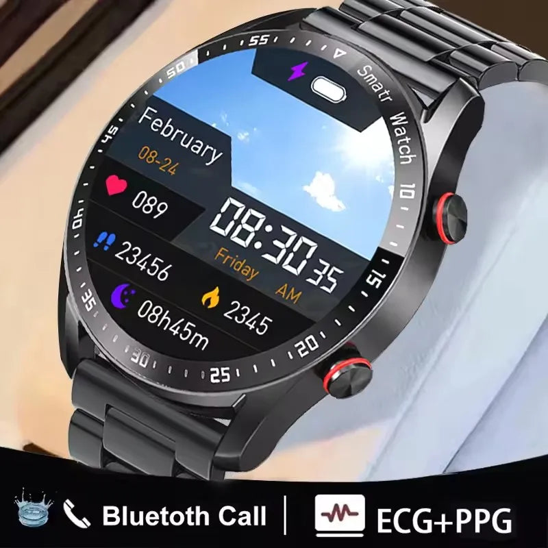 Reloj inteligente ECG + PPG con Bluetooth para hombre, reloj inteligente deportivo con control de la presión arterial, láser, resistente al agua y con caja