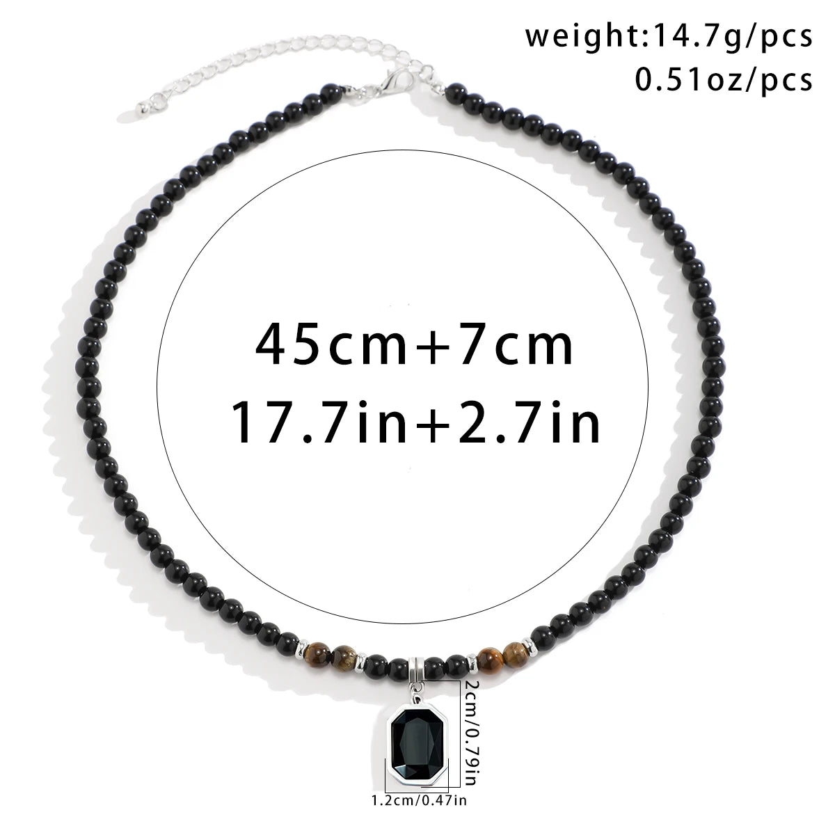 Black Beads with Square Pendant Necklace for Men Trendy Accessories on the Neck Collar 2023 Fashion Jewelry Male Gift Decoration