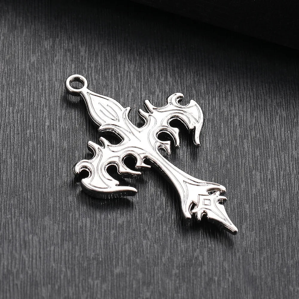 Stainless Steel Necklace Flame Retro Cross Titanium Steel Casting Men Pendant Necklace Type