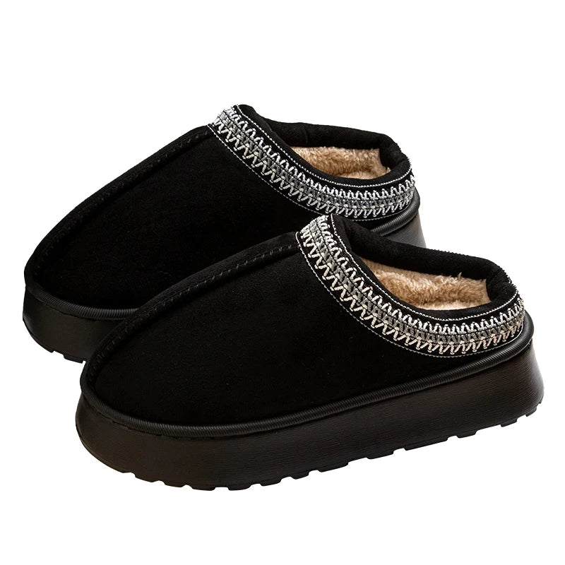 Zapatillas de invierno Feslishoet para mujer, con interior de felpa, suela antideslizante, parte inferior gruesa, bordadas, a la moda, cálidas, para uso en interiores y exteriores