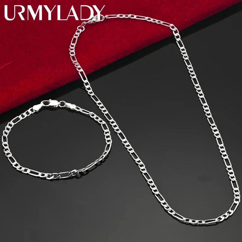 Recién llegado, noble, cadena de plata esterlina 925 de 4 mm para hombres, mujeres, pulsera, collar, conjunto de joyas, regalos de Navidad para dama, dijes para boda