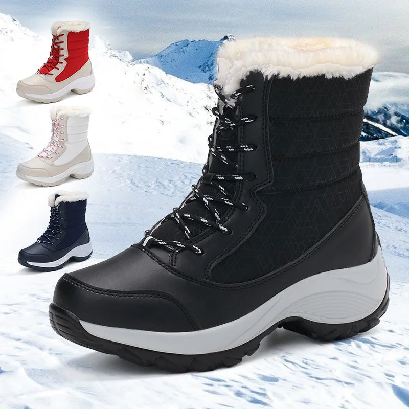 Botas de tobillo para mujer, botas de nieve cálidas de invierno para exteriores, plataforma gruesa, impermeables, antideslizantes, cálidas, botas de mujer de talla grande, informales