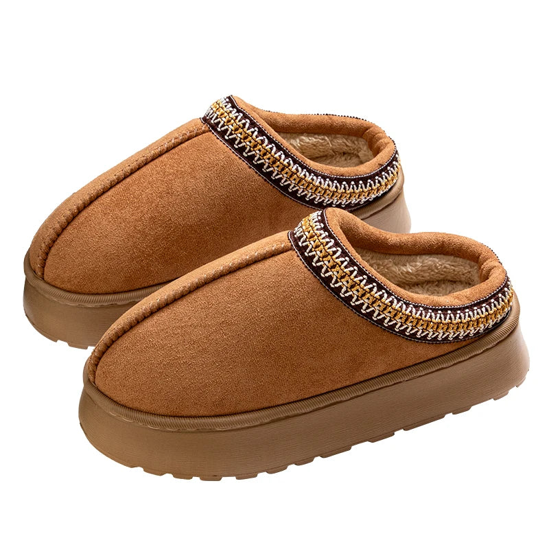 Zapatillas de invierno Feslishoet para mujer, con interior de felpa, suela antideslizante, parte inferior gruesa, bordadas, a la moda, cálidas, para uso en interiores y exteriores