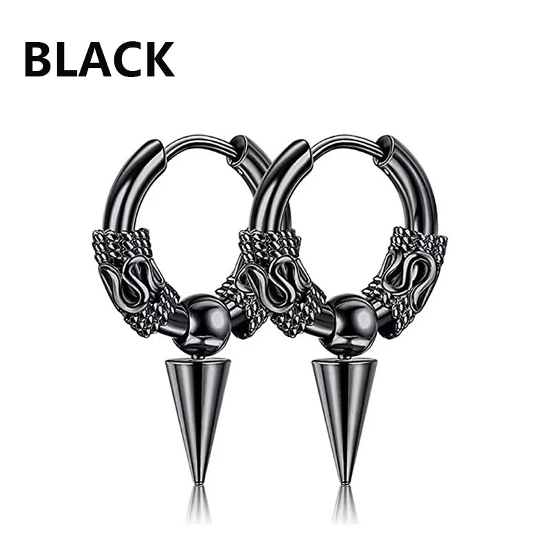 1 Pairs Punk Stainless Steel Stud Earrings Black Earrings Set For Men Women Vintage Hip Hop Piercing Ear Jewelry