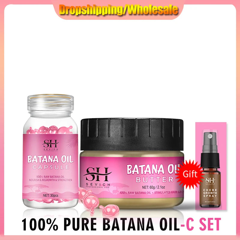 Hair Growth Set Batana Oil Fast Hair Growing Spray Anti Hair Loss Shampoo Scalp Repair Treatment Capsule Oil For Men Women 6pcs