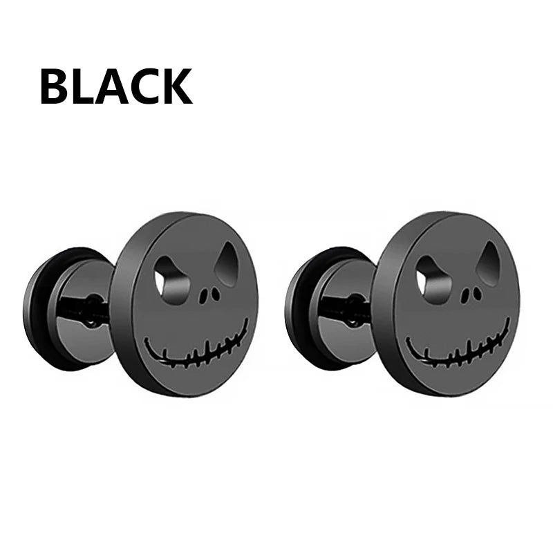 1 Pairs Punk Stainless Steel Stud Earrings Black Earrings Set For Men Women Vintage Hip Hop Piercing Ear Jewelry