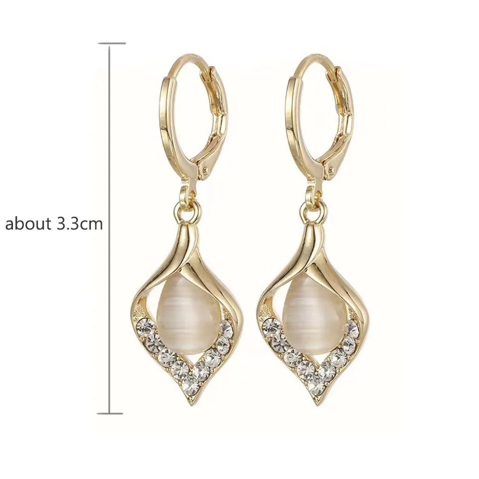 Fashion Korean Angel Eye Earrings Gold Color Plated Rhinestones Inlay Tulip Petal Hoop Earring Women's Party Jewelry