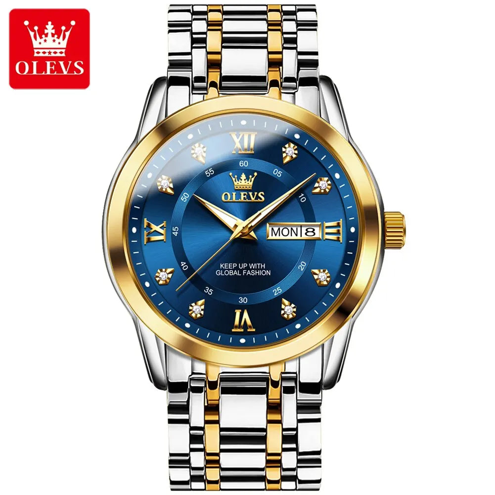 OLEVS Quartz Watch for Men Luxury Diamonds Gold Watch Waterproof Luminous Stainless Steel Business Men's Quartz Watch Mens Watch