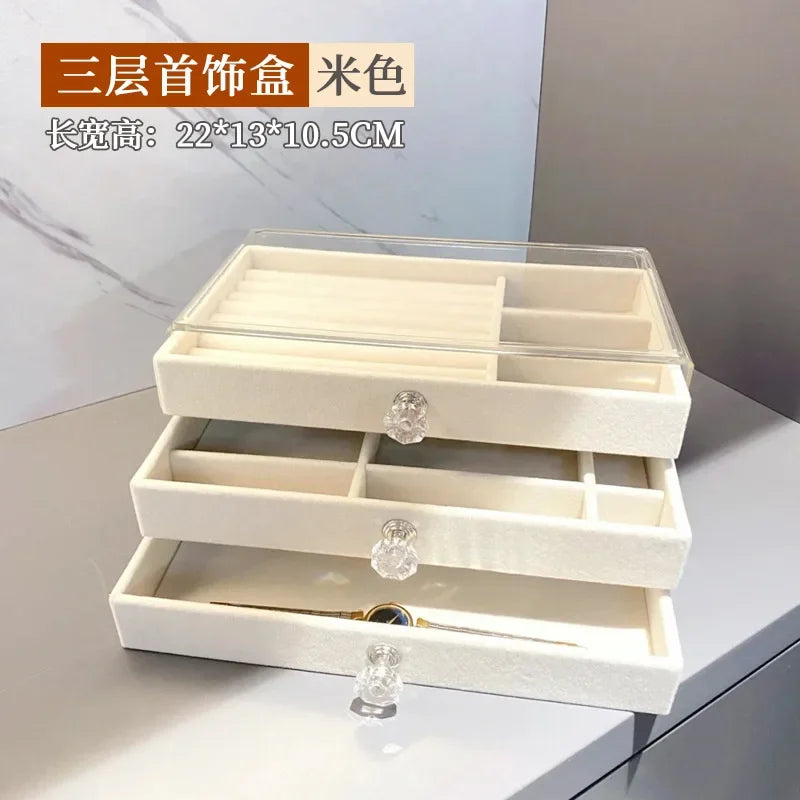 Velvet Acrylic Jewelry Organizer With 3 Drawers Stackable Display Storage Earrings Necklace Bracelets Box Holder Case For Women