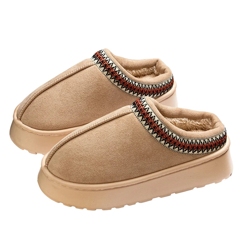 Zapatillas de invierno Feslishoet para mujer, con interior de felpa, suela antideslizante, parte inferior gruesa, bordadas, a la moda, cálidas, para uso en interiores y exteriores