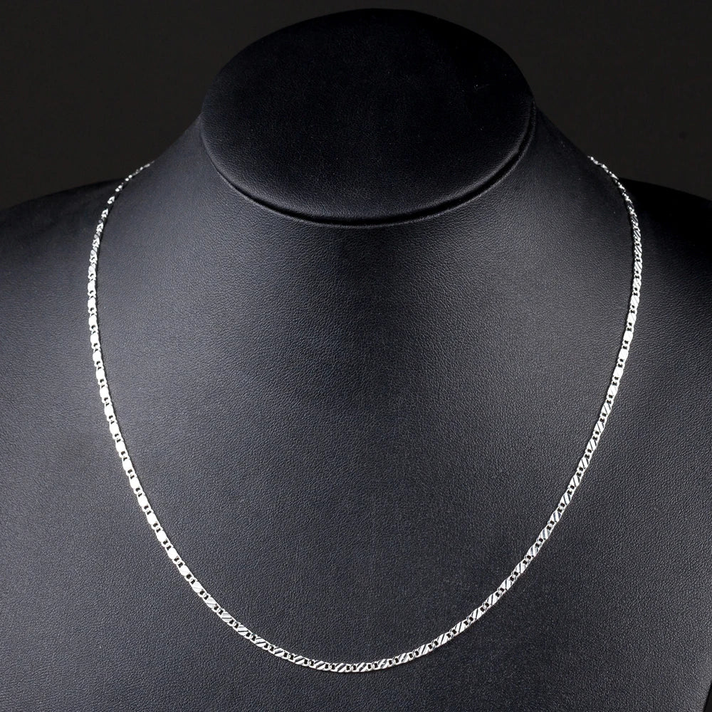 New LuxurySilver Color Special 2MM Flat Clavicle Chains Necklaces for Men Women Wedding Jewelry Christmas Gifts 40-75cm