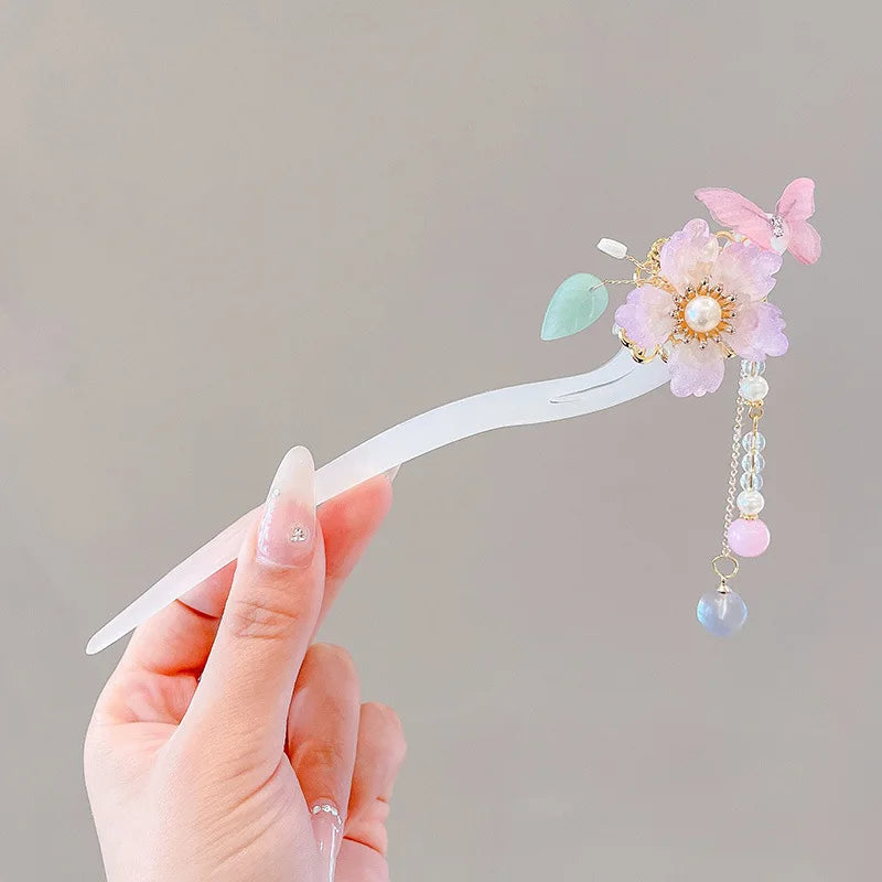 Elegant Chinese Style Hair Accessory Romantic Enameled Flower Tassel Hair Clip Alloy Jewelry Hairpin For Women Fashion Hairpin