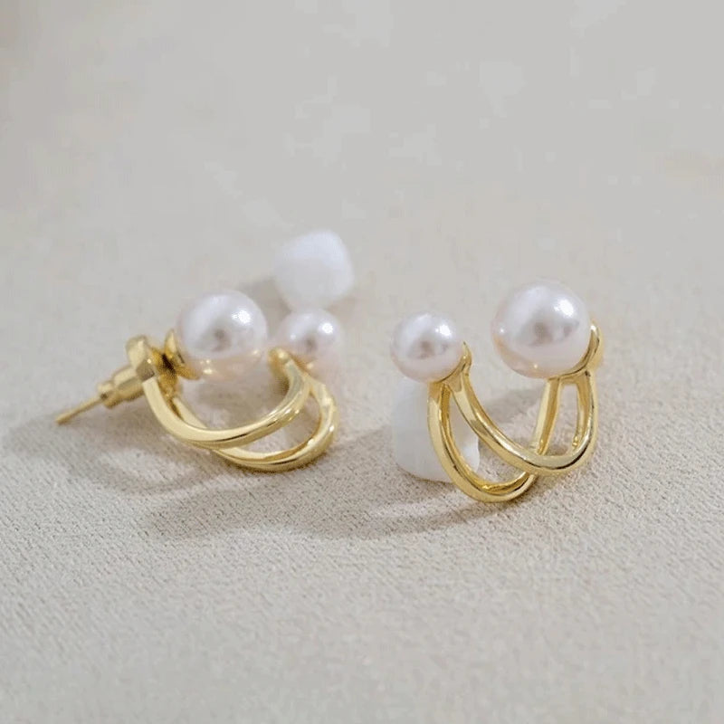 New Simple Temperament Circle Pearl Earrings Fashion Small Versatile Earrings Women's Jewelry