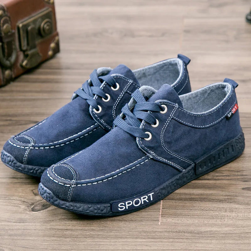 Zapatos de lona para hombre 2025, nuevos zapatos casuales con cordones transpirables para hombre, zapatos vulcanizados cómodos de moda, zapatillas de deporte para hombre para exteriores