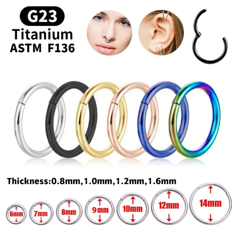 1Pc G23 Titanium Hinged Nose Rings, Body Clips Hoop Rings For Women Men Cartilage Piercing Jewelry Segment Lip Ear Ring Jewelry