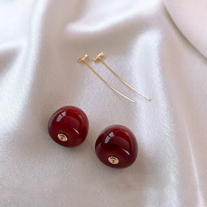 Lovely Sweet Red Cherry Earrings Ladies Fashion Delicate Fruit Design Drop Dangle Earrings Wedding Party Korean Ear Jewelry Gift