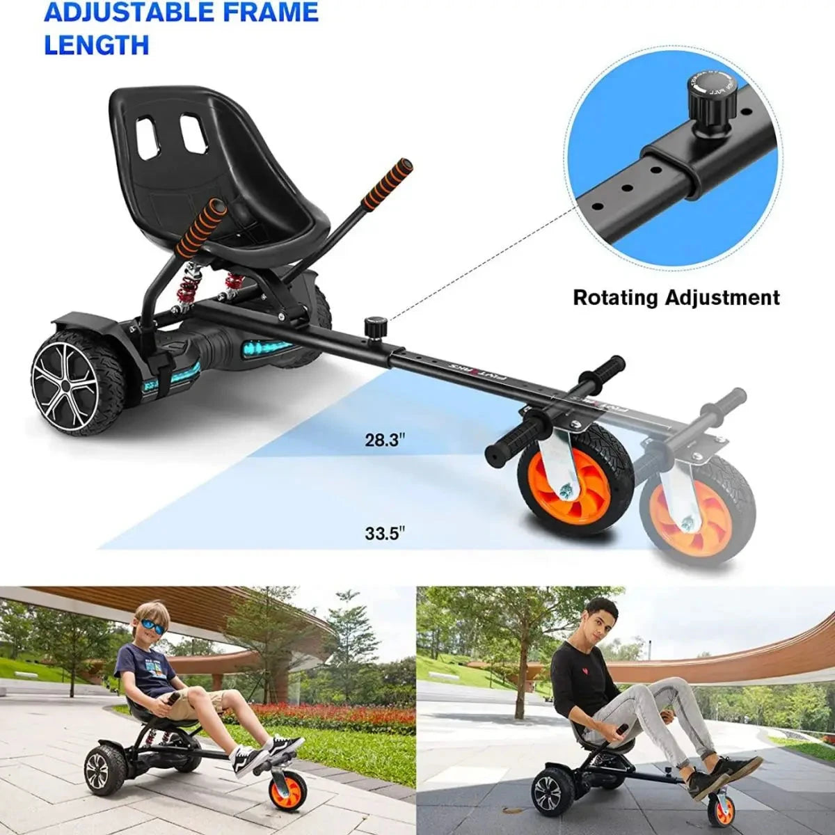 Gyroor Hoverboard Seat Attachment, hoverboard go with Adjustable Frame Length Compatible with 6.5'' 8'' 10'' Hoverboard