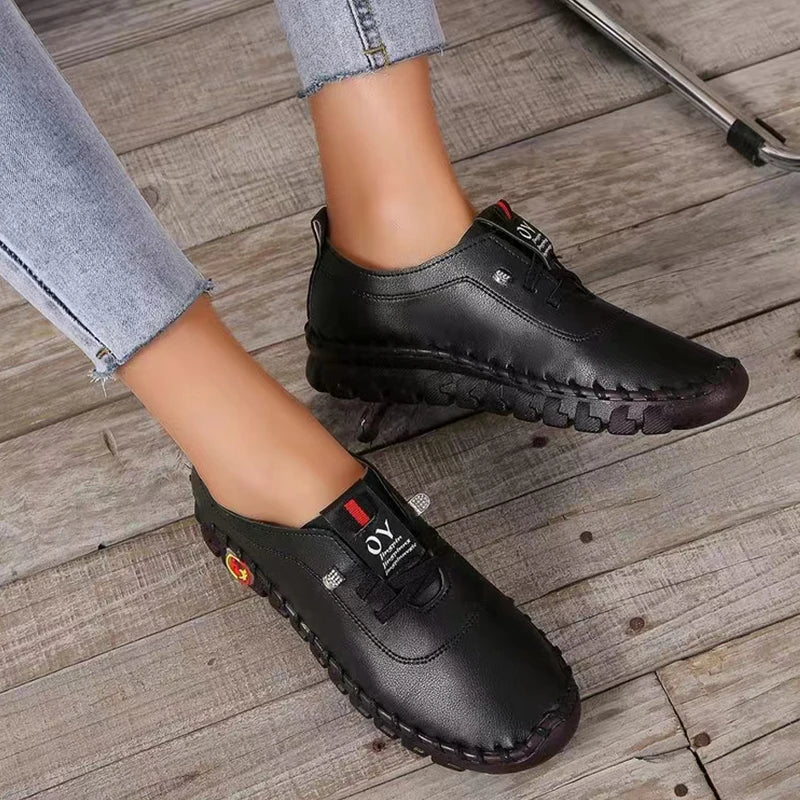 Zapatos vulcanizados para mujer, zapatos casuales de cuero sintético, zapatos planos suaves y cómodos