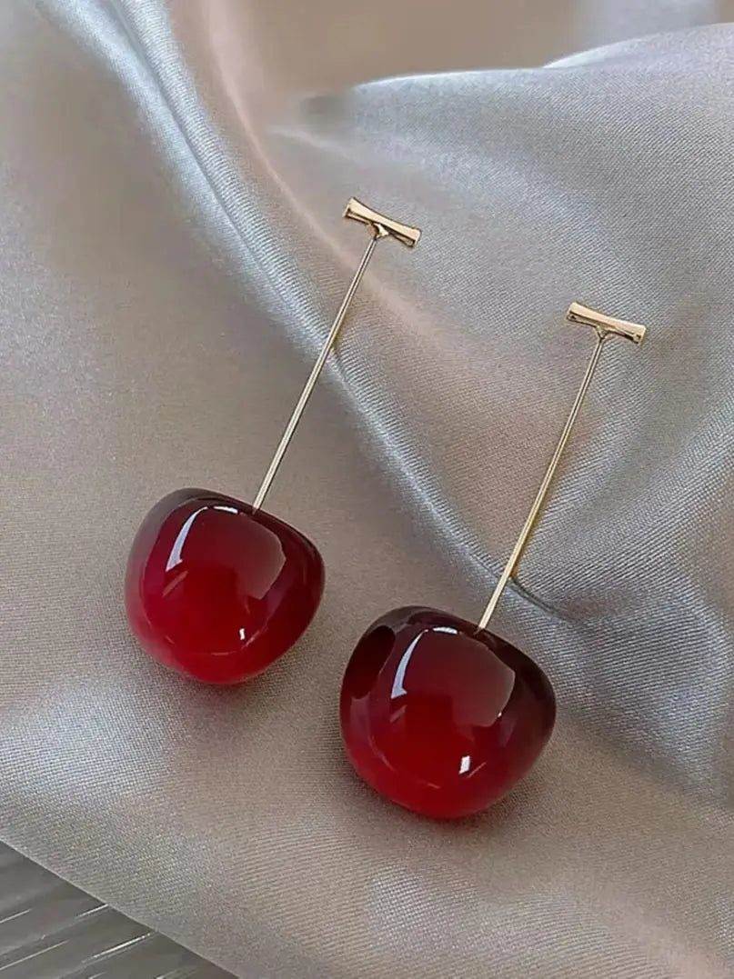 Accesorios para mujer Pendientes de cereza roja para mujer Pendientes colgantes llamativos de fruta Joyería coreana para fiesta de boda Regalo para mujer