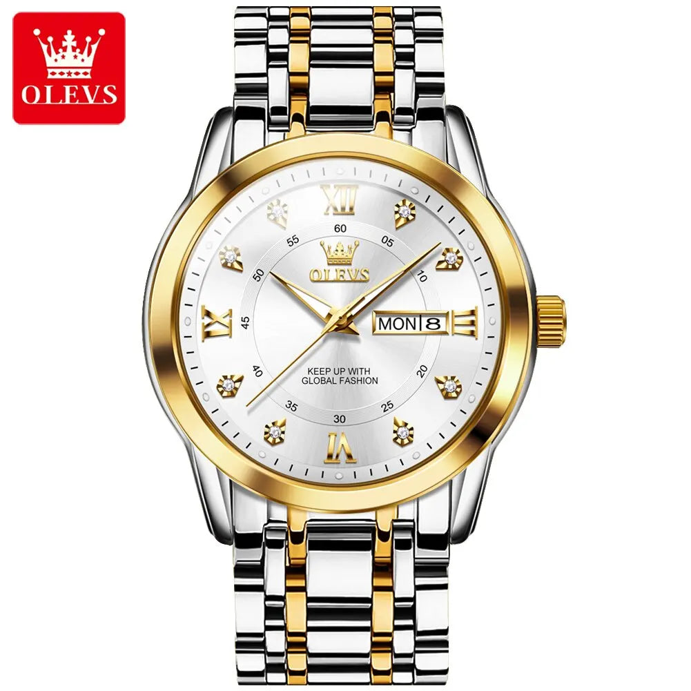 OLEVS Quartz Watch for Men Luxury Diamonds Gold Watch Waterproof Luminous Stainless Steel Business Men's Quartz Watch Mens Watch