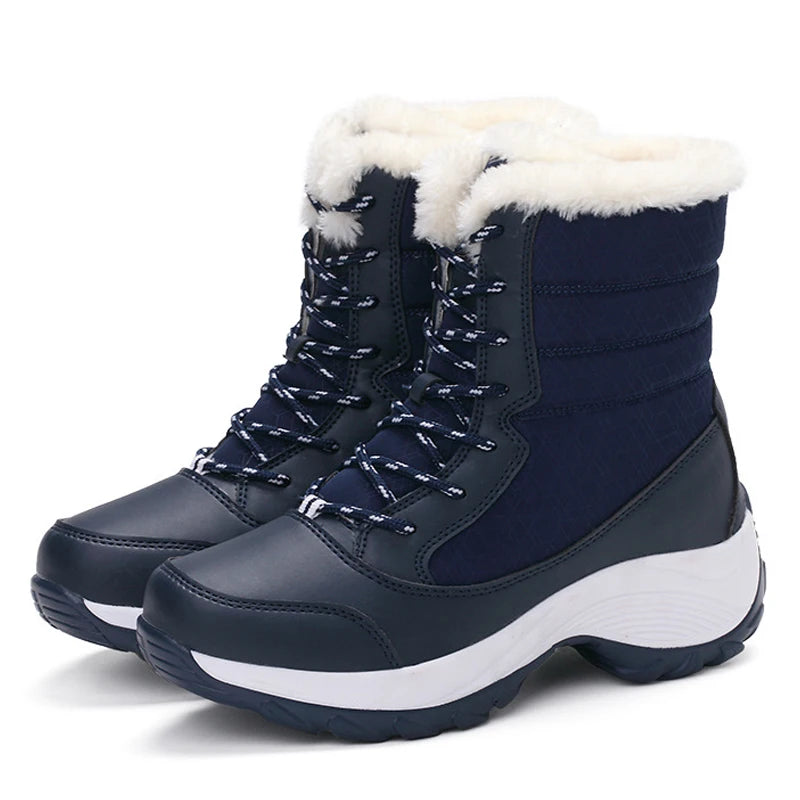 Botas de nieve para mujer, botas de plataforma, zapatos de invierno antideslizantes para mujer, botines cálidos de piel para mujer, botas altas hasta el muslo impermeables con cuña