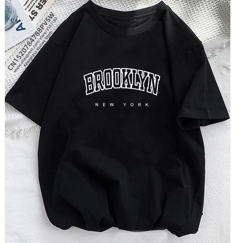 Camiseta con estampado de letras de Brooklyn para mujer, ropa de calle con gráficos de chica Harajuku 2023, camisetas casuales Y2K para mujer