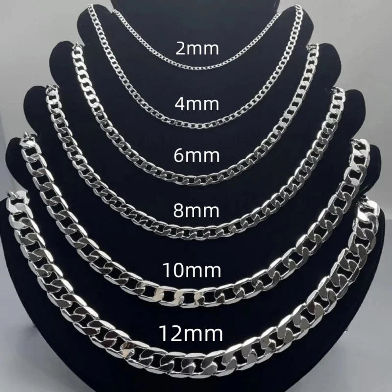 Collar de plata de ley 925 para hombre, 2/4/6/8/10/12 mm, 40-75 cm, cadena con cierre de langosta, joyería de compromiso para hombres y mujeres, regalos