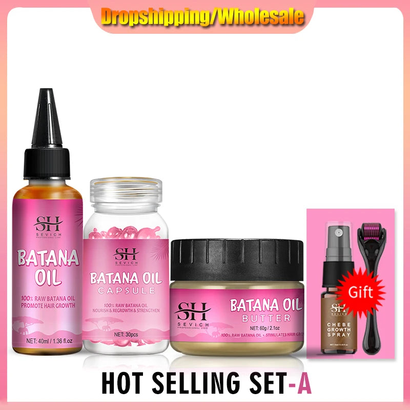 Hair Growth Set Batana Oil Fast Hair Growing Spray Anti Hair Loss Shampoo Scalp Repair Treatment Capsule Oil For Men Women 6pcs