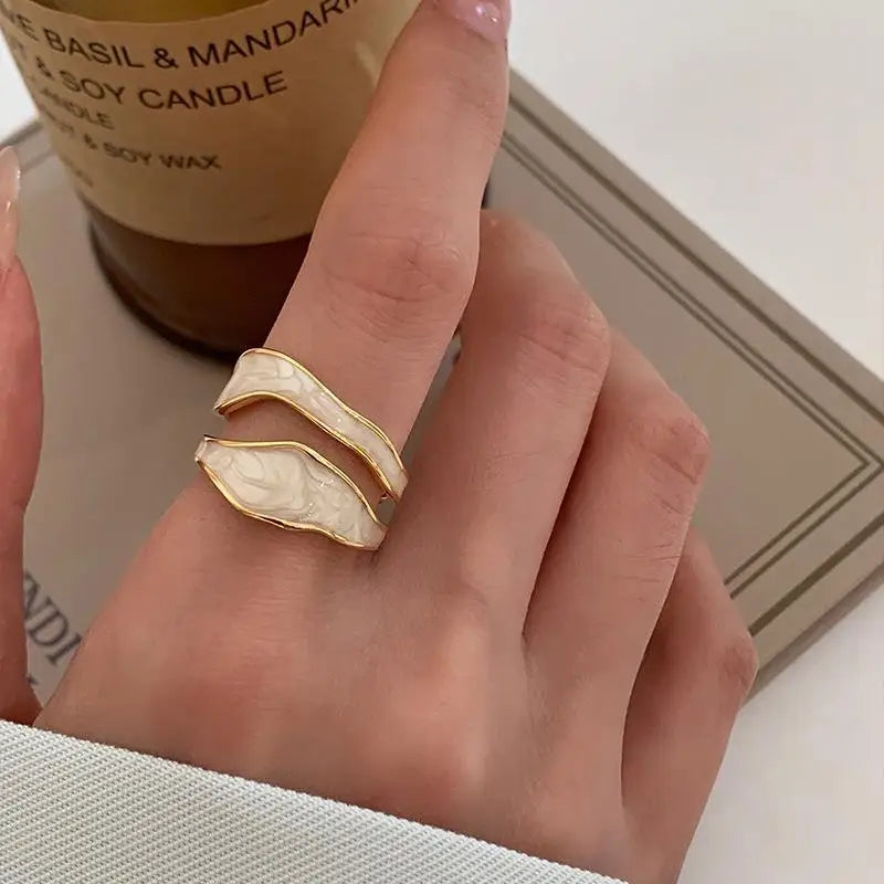 1 anillo ajustable abierto geométrico de forma irregular de metal esmaltado blanco vintage para mujeres y niñas, joyería de moda, regalos de cumpleaños